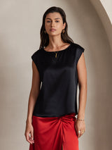 [Black] SilkSilky-CA Cap Sleeve Round Neck Women's T-Shirt 001