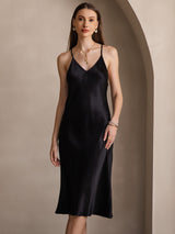 [Black] SilkSilky-CA Pure Silk Sleeveless V Neck Dress 003