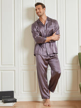 [Purple Gray] SilkSilky-CA Long Sleeve Notch Collar Men's Pajamas 001
