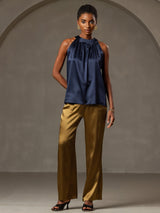 [Dark Blue] SilkSilky-CA Sleeveless Halter Women's T-Shirt 005
