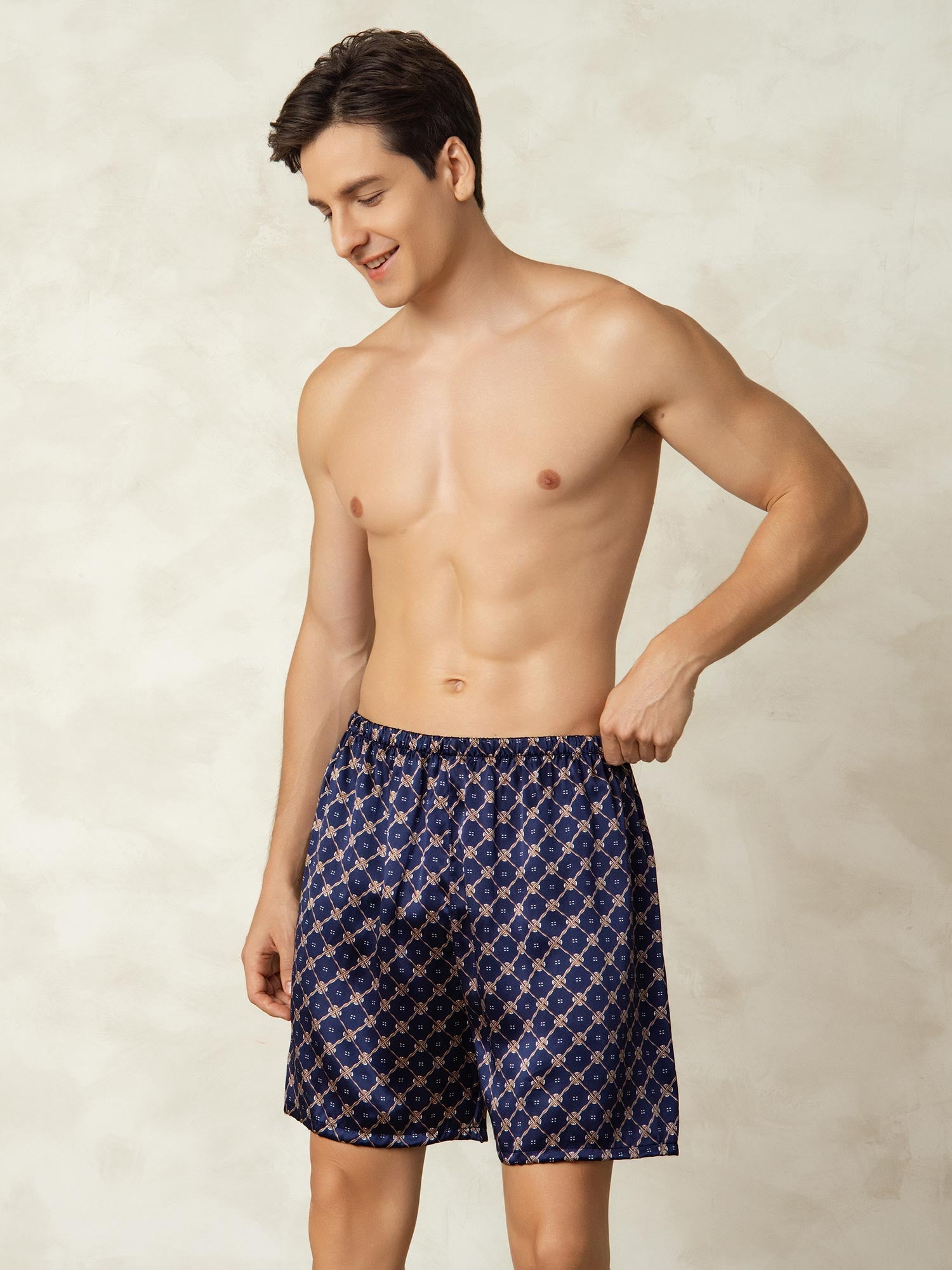 [Navy Chain] SilkSilky-CA 19Momme Pure Silk Mens Sleep Bottoms 007