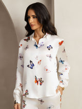 [White Butterfly] SilkSilky-CA 19Momme Silk Lapel Collar Women''s Outfit Sets 004
