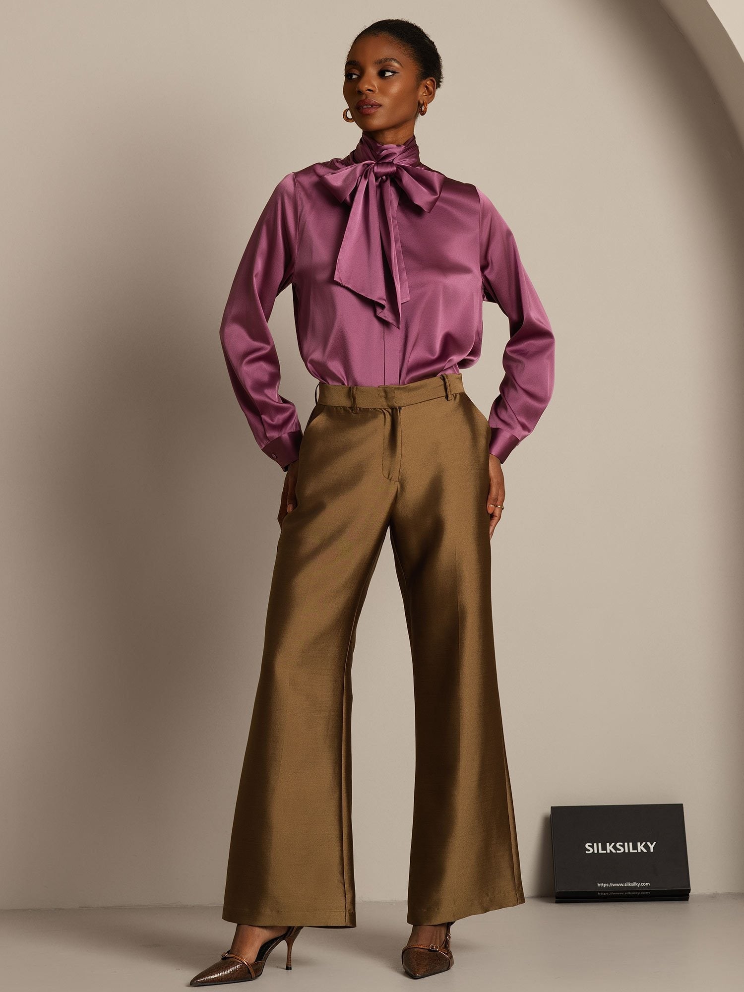 [Bronze] SilkSilky-CA 32Momme Silk-Wool Blend Womens Pants 006,