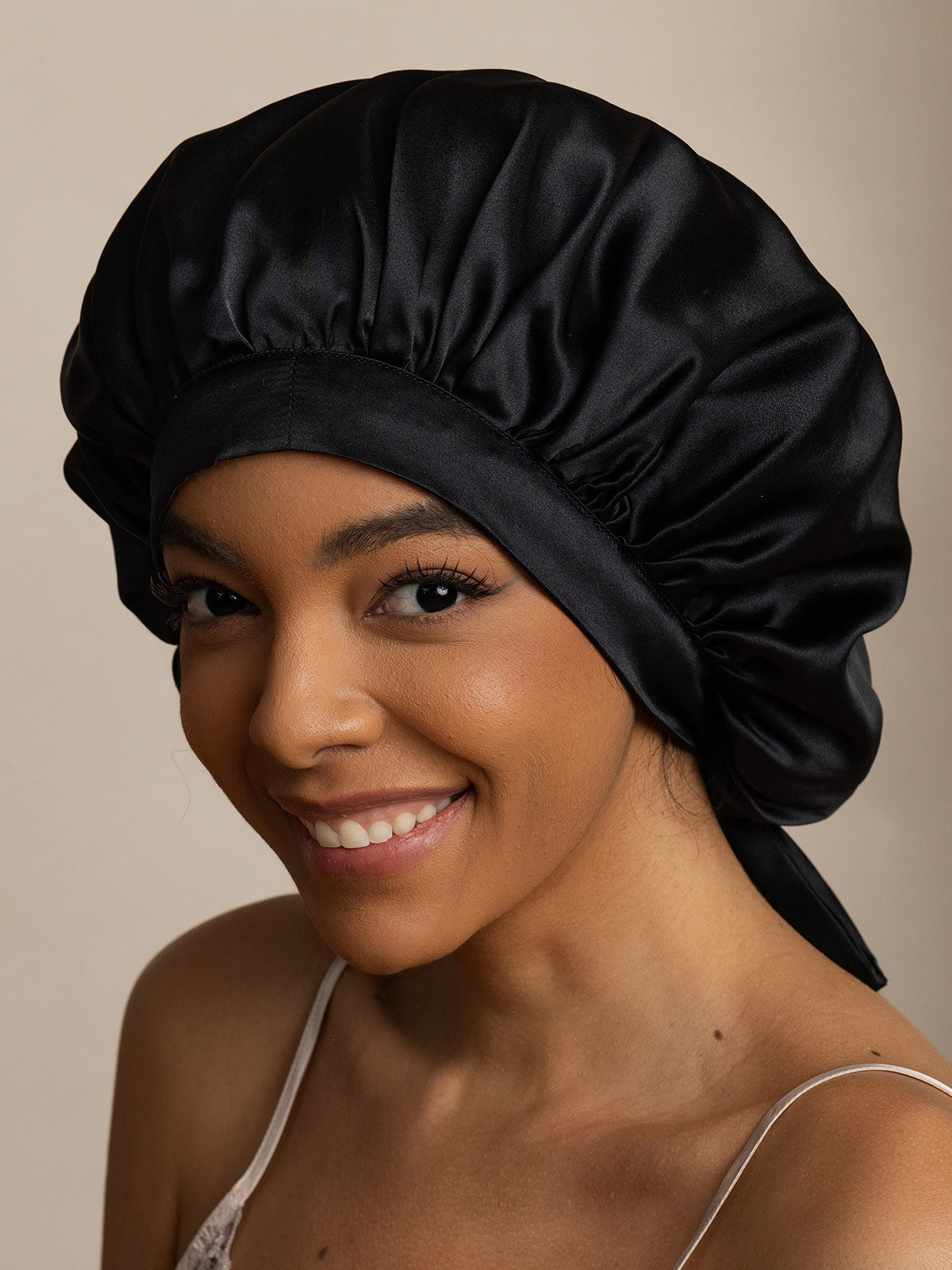 [Black] SilkSilky-CA Pure Silk Sleep Cap 004