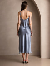 [Grayish Blue] SilkSilky-CA Spaghetti Strap V Neck Dress 002