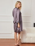 SilkSilky CA 3/4 Sleeve Nightgown&Robe Set PurpleGray 003