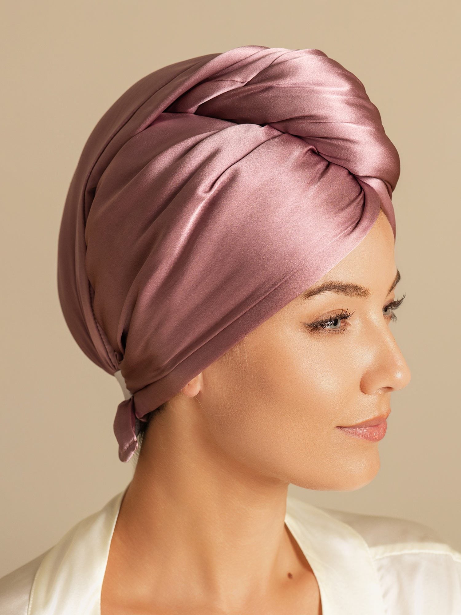 [Pale Mauve] SilkSilky-CA Pure Silk Wrap Hair Towel Wrap 005,