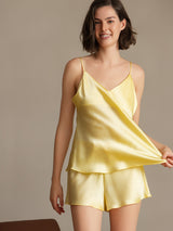 [Light Yellow] SilkSilky-CA Spaghetti Strap V Neck Camisole Set 001
