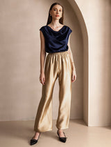 [Dark Blue] SilkSilky-CA Cap Sleeve Cowl Neck Women's T-Shirt 006