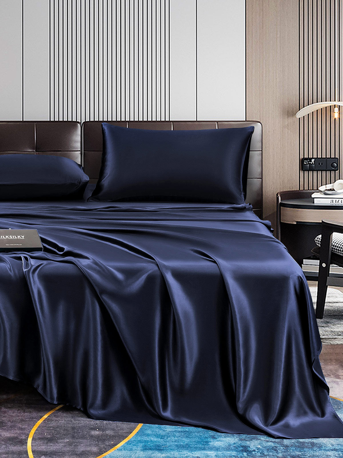 SilkSilky CA 22Momme Pure Silk Bedding Set DarkBlue 004