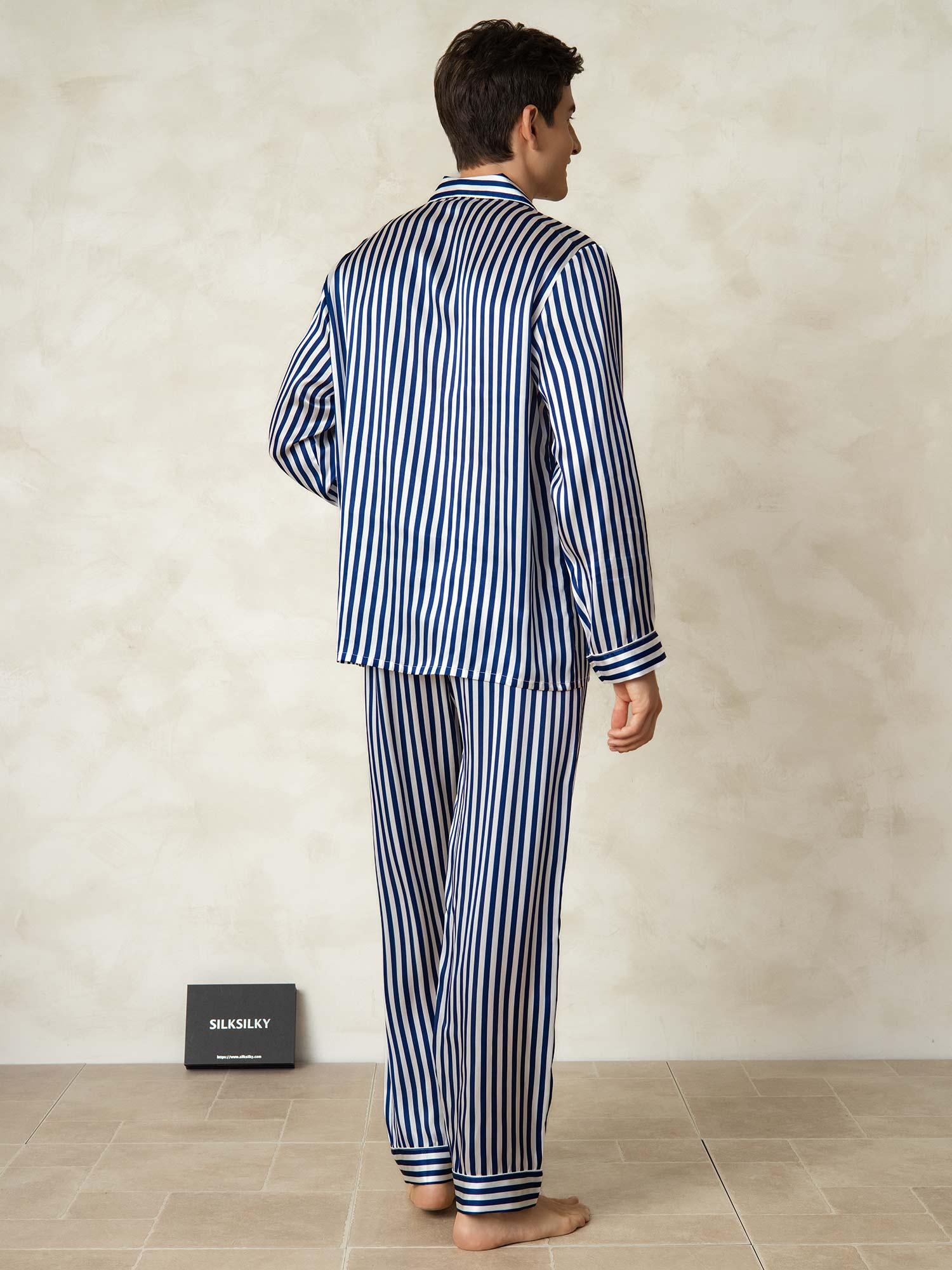 [Navy Stripe] SilkSilky-CA 19Momme Pure Silk Mens Pajamas 002