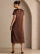 [Bitter Chocolate] SilkSilky-CA Short Sleeve Round Neck Dress 002