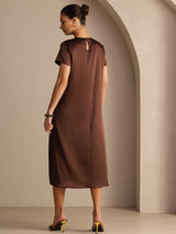 [Bitter Chocolate] SilkSilky-CA Short Sleeve Crew Neck Dress 002
