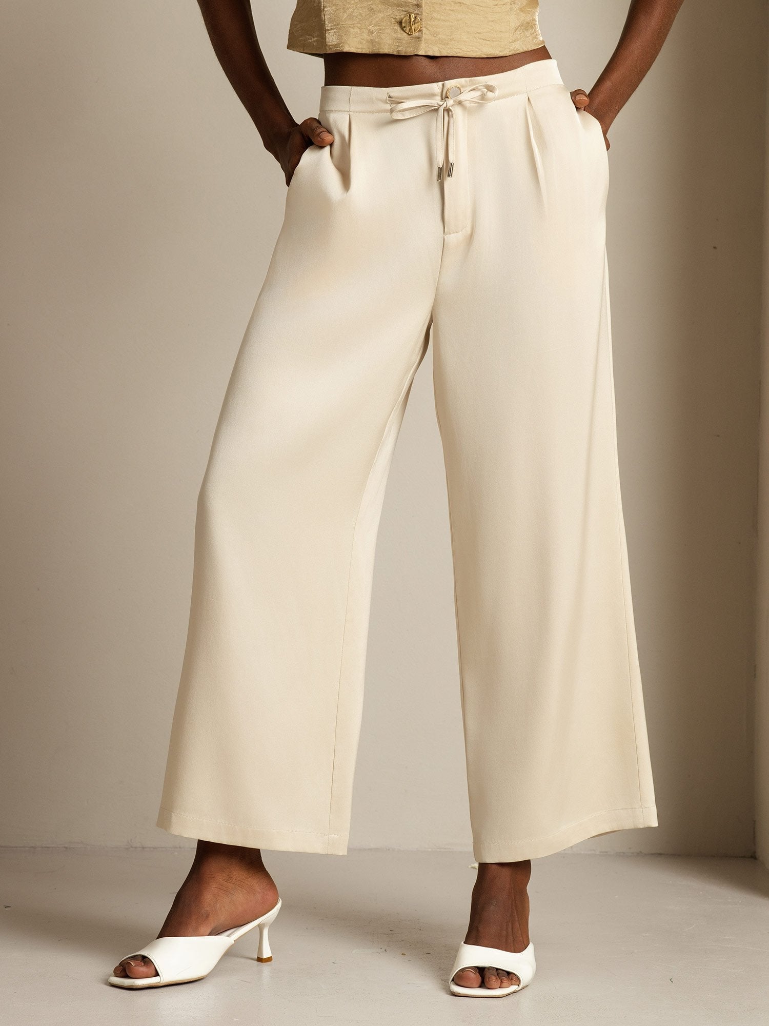[Beige] SilkSilky-CA 19Momme Silk Womens Pants 001