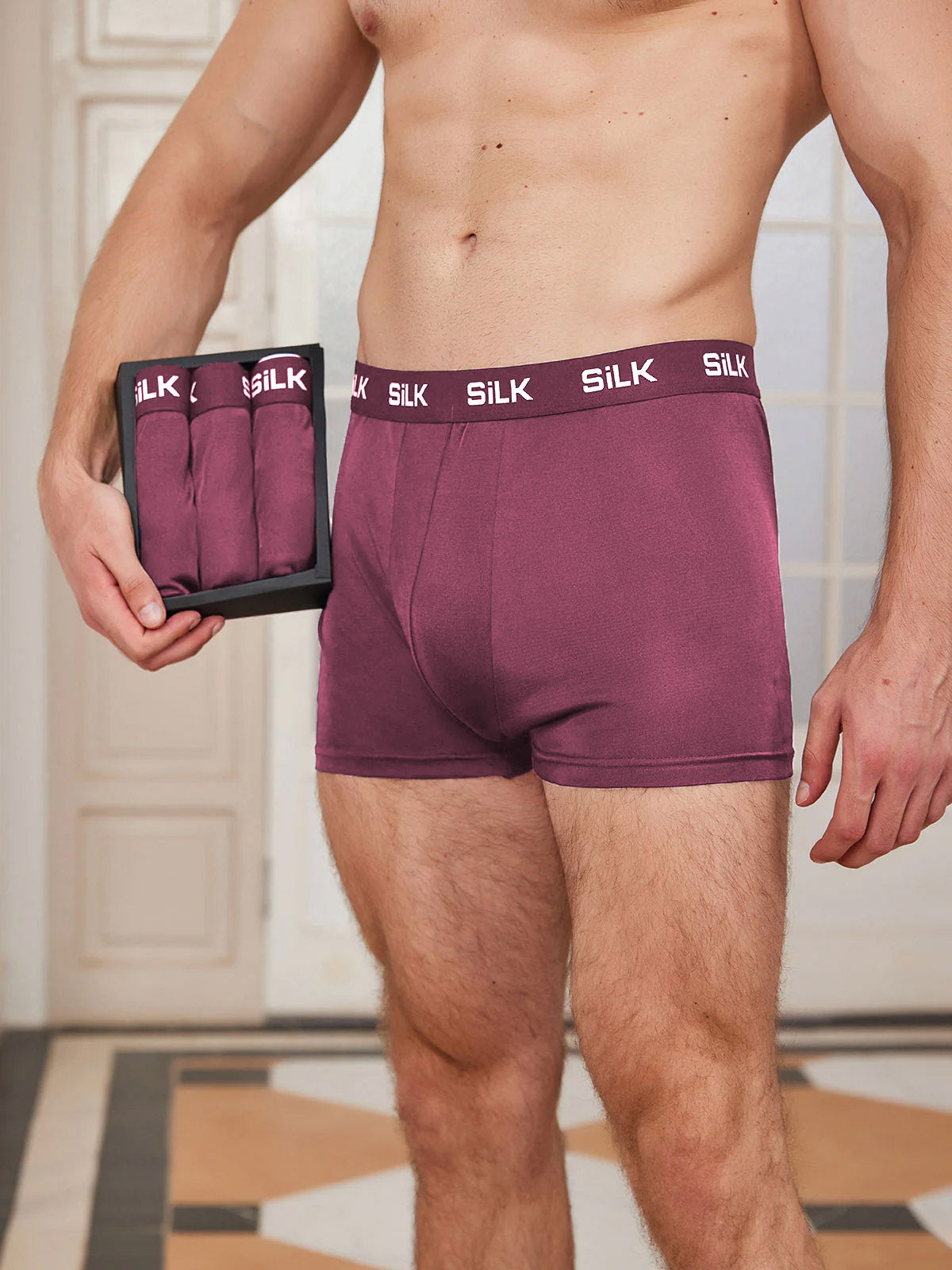 [Wine] SilkSilky-CA Pure Silk Mens Underwear 001