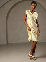 [Yellow] SilkSilky-CA Cap Sleeve V Neck Nightgown 006