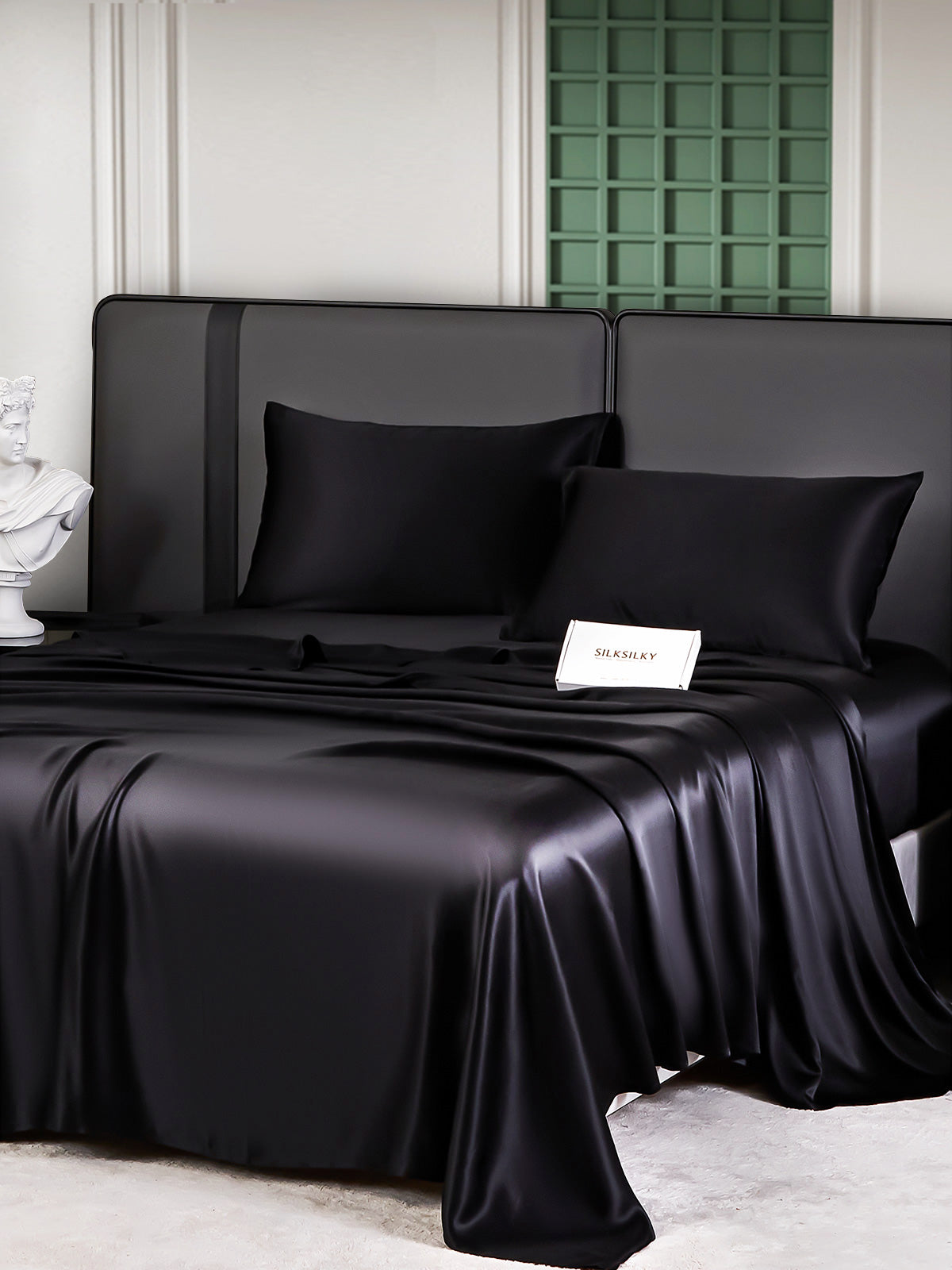 SilkSilky CA 25Momme Pure Silk Bedding Set Black 002