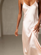 [Pink] SilkSilky-CA Spaghetti Strap V Neck Dress 005