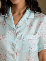 [Sky Floral] SilkSilky-CA Short Sleeve Notch Collar Women's Pajamas 005
