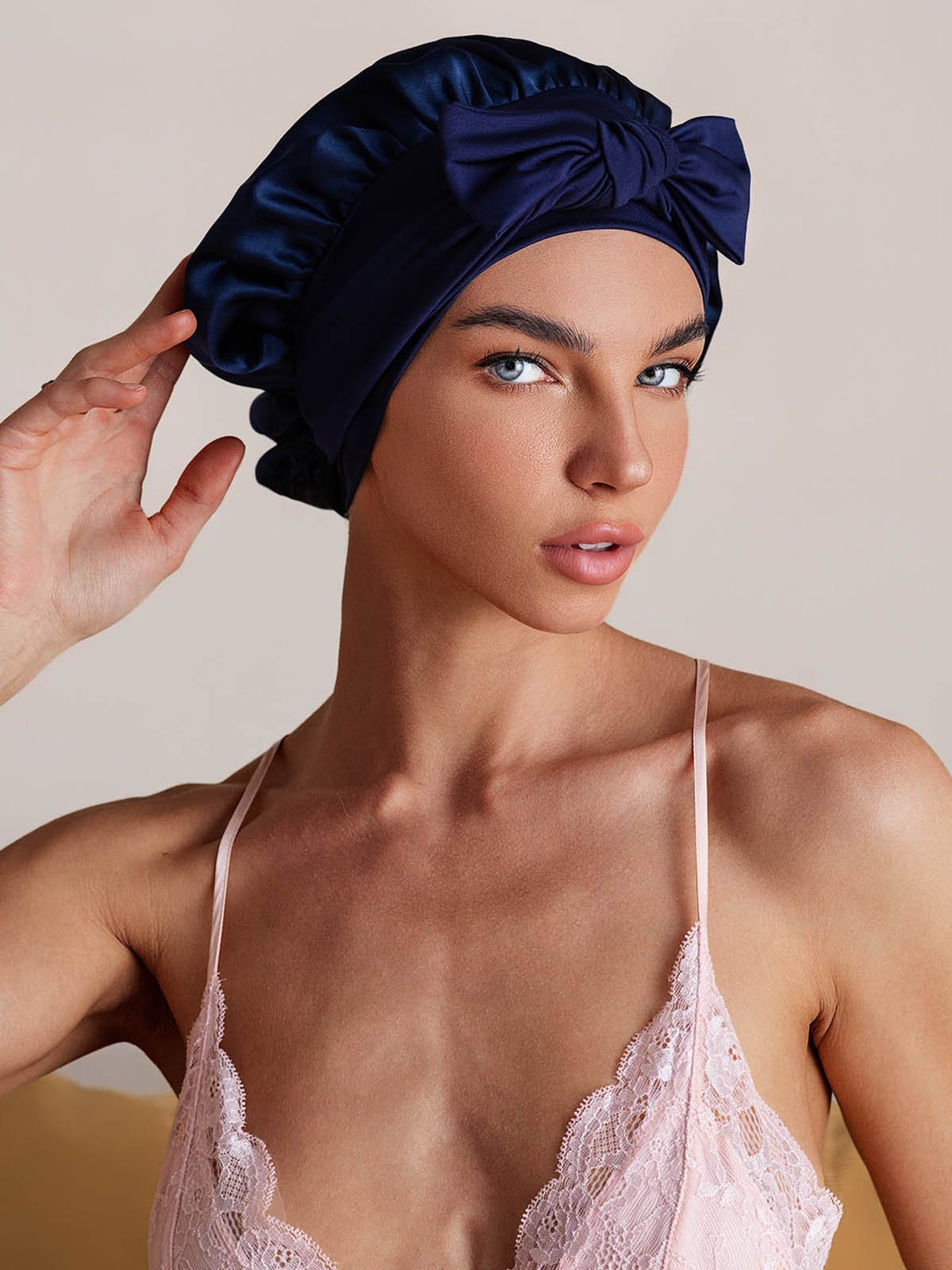 SilkSilky-CA Pure Silk Sleep Cap DarkBlue 004