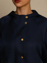 [DarkBlue] SilkSilky-CA Silk Satin Surah Long Sleeve High Neck Women's Outerwear 006