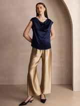 [Dark Blue] SilkSilky-CA Cap Sleeve Cowl Neck Women's T-Shirt 008