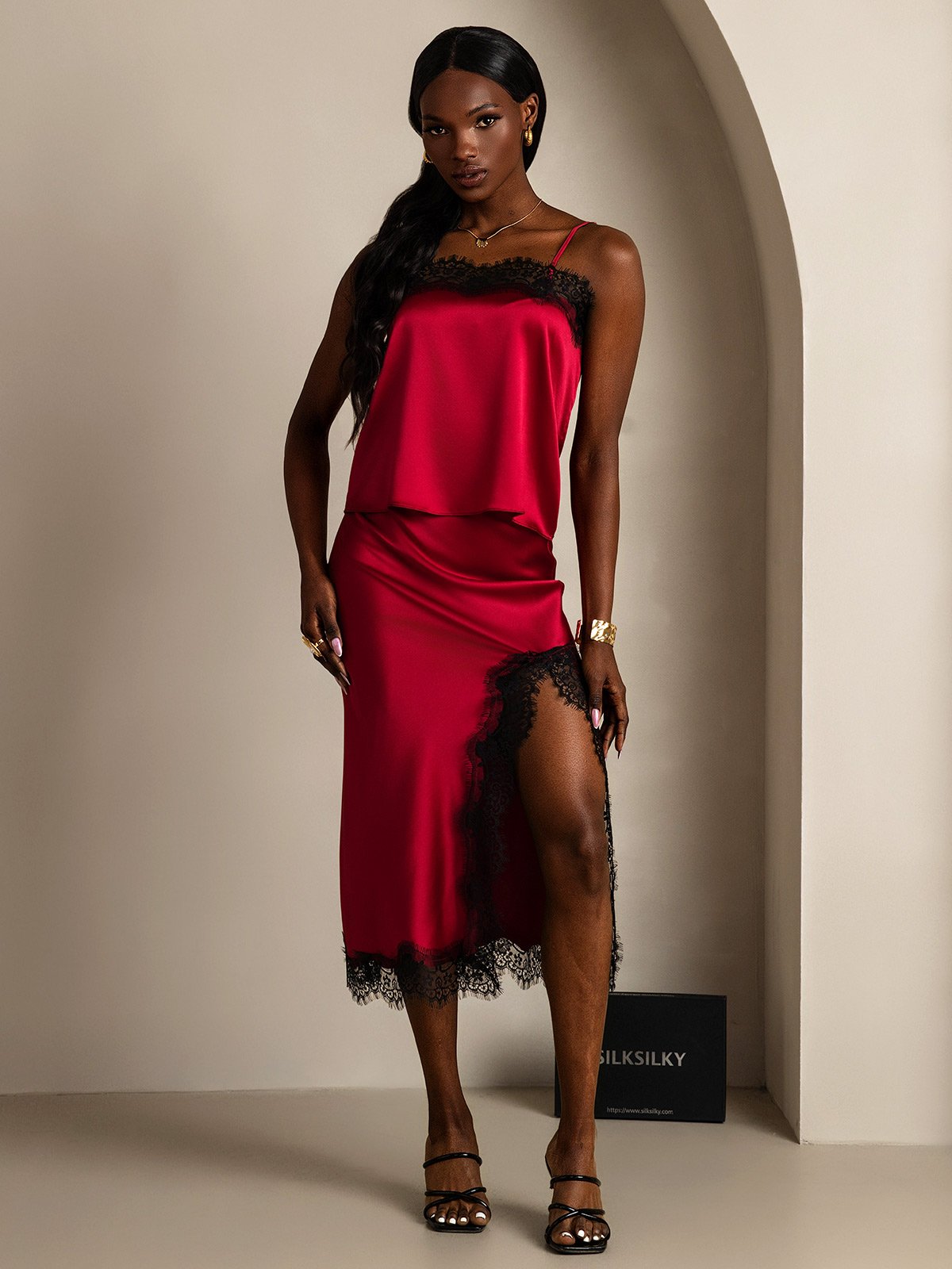 SilkSilky-CA 19Momme Silk Camisole Set Wine 005