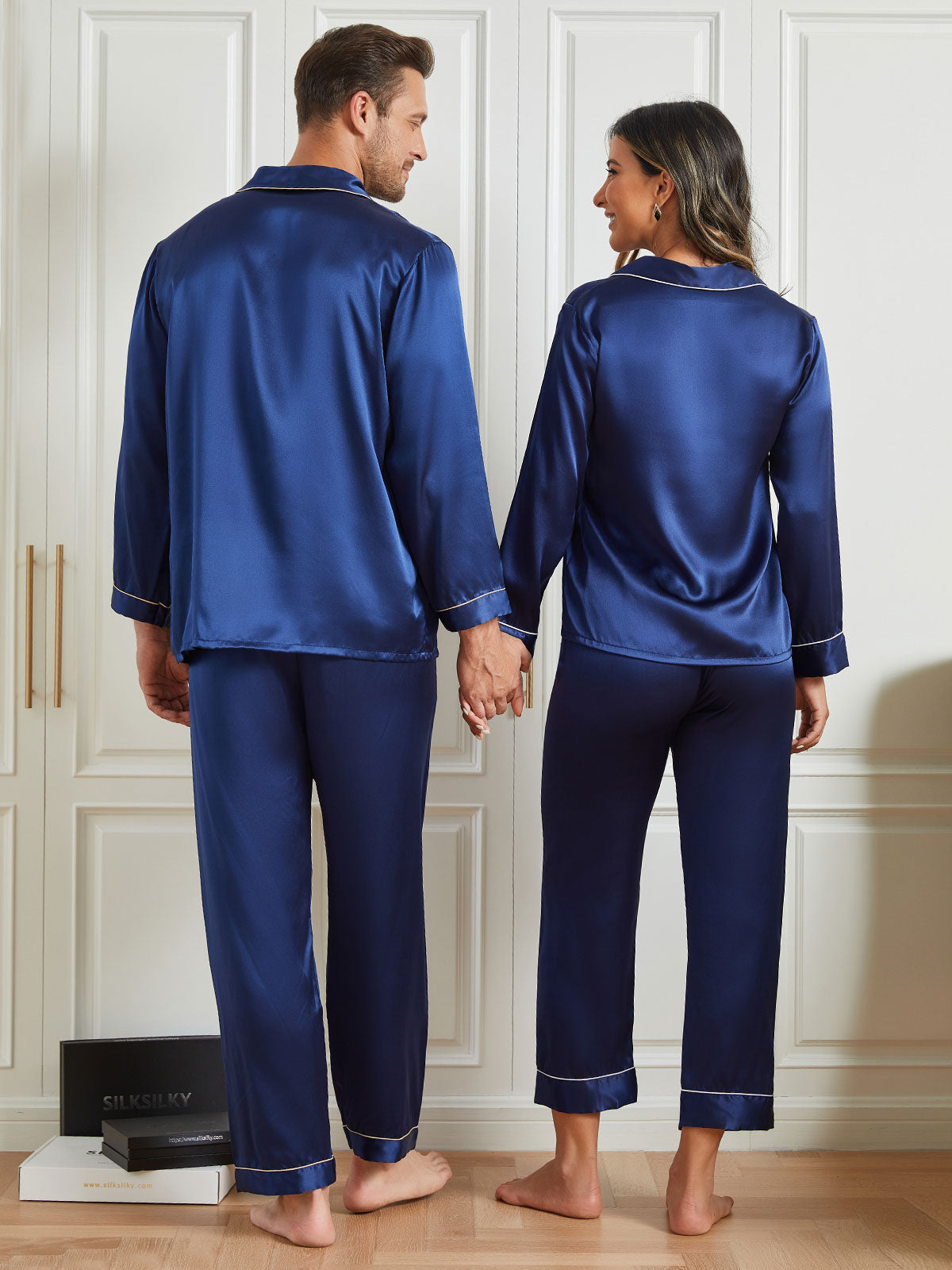 SilkSilky CA Pure Silk Long Sleeve Couple DarkBlue 002