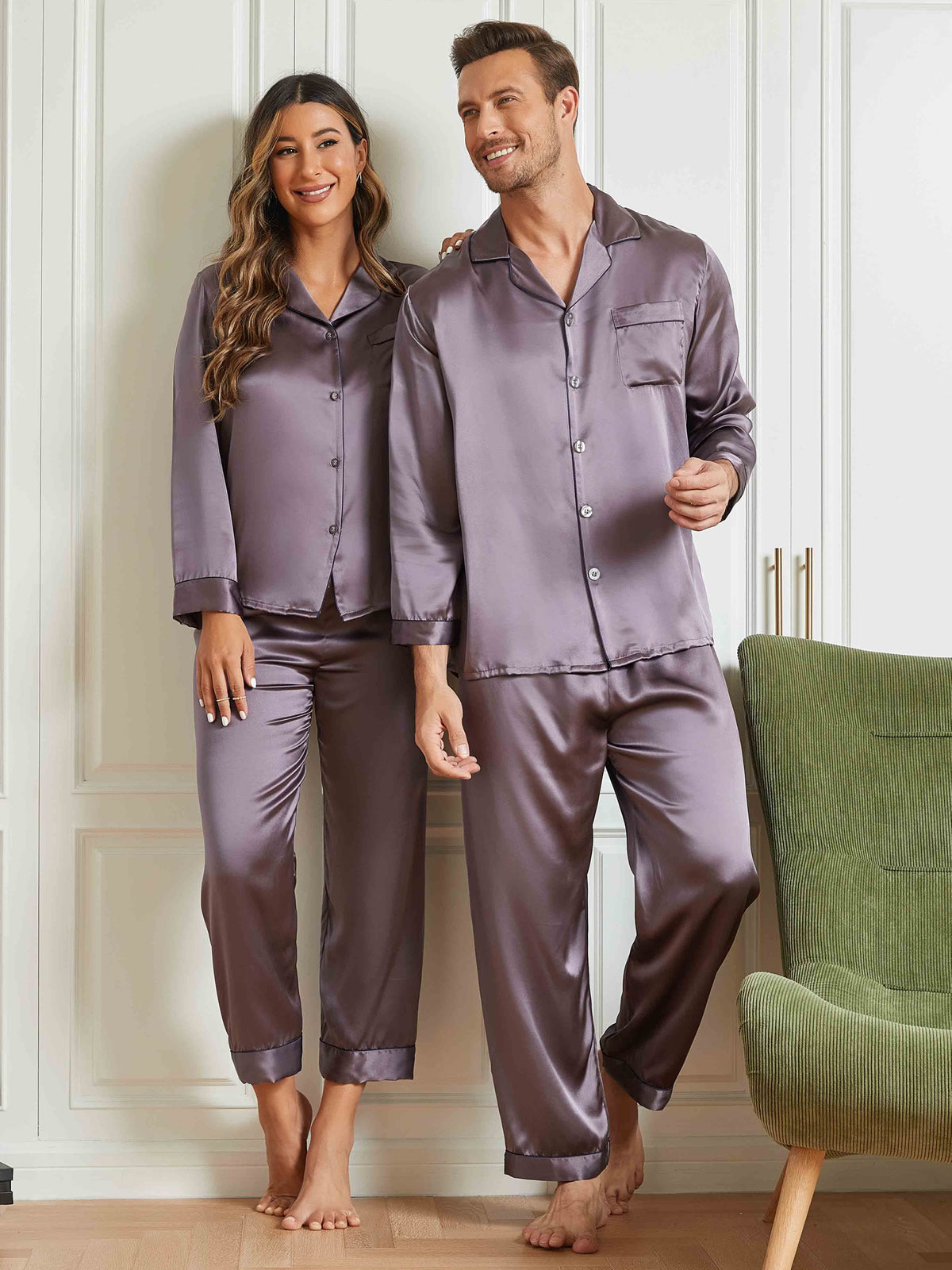 SilkSilky CA Pure Silk Long Sleeve Couple PurpleGray 001