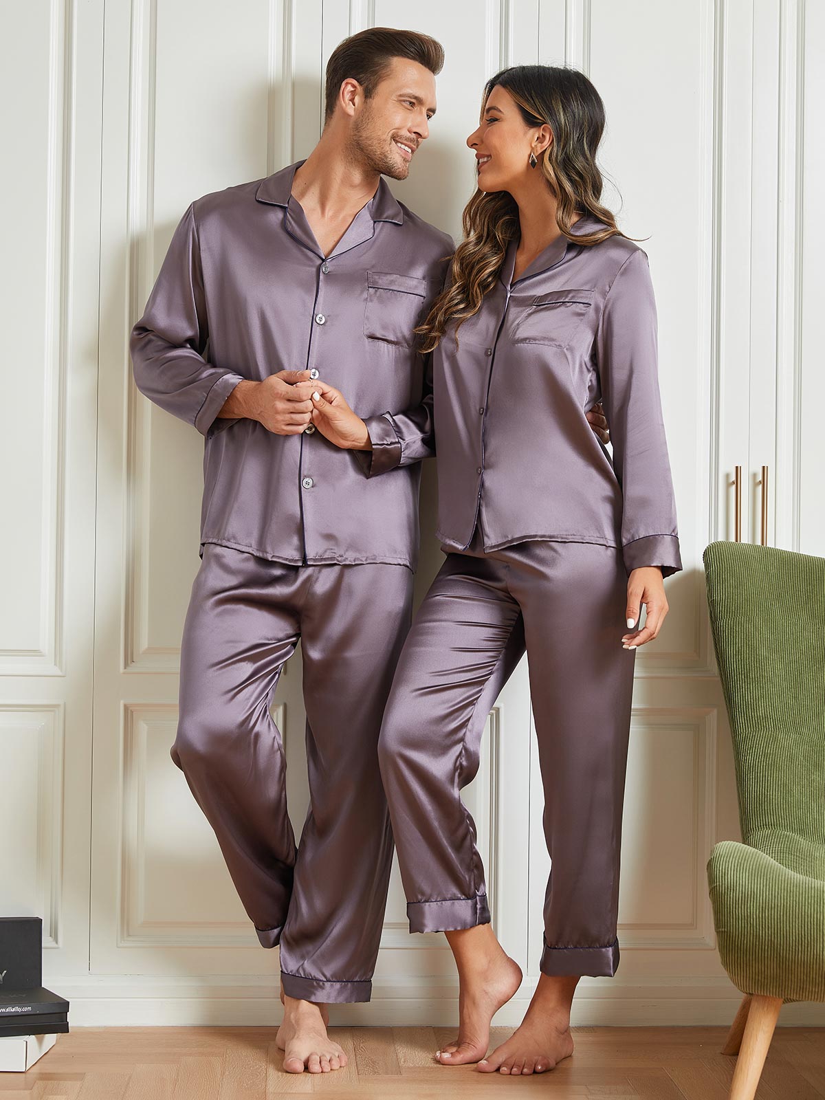 SilkSilky CA Pure Silk Long Sleeve Couple PurpleGray 003