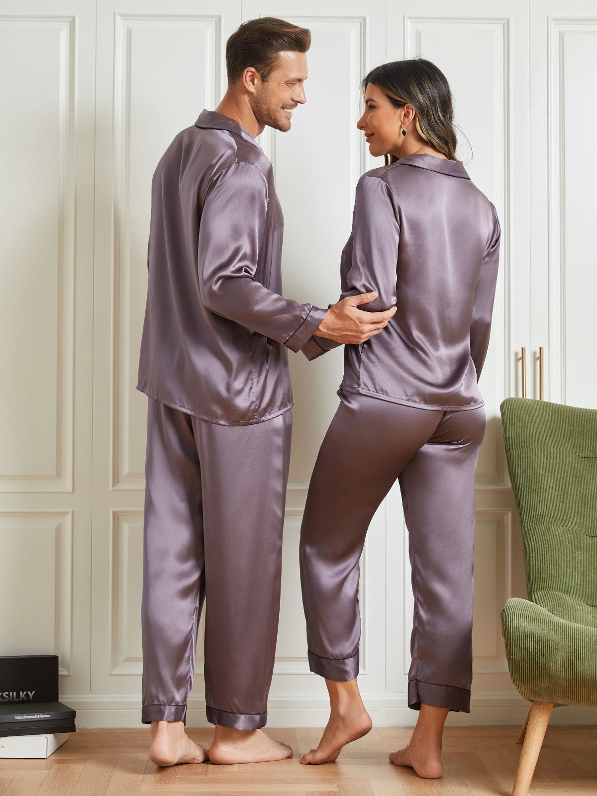 SilkSilky CA Pure Silk Long Sleeve Couple PurpleGray 002