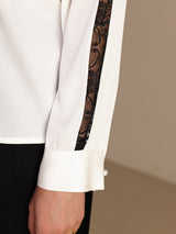 [White] SilkSilky-CA Long Sleeve Keyhole Neck Women's Blouse 005