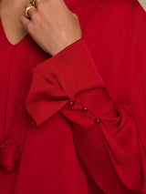 [Wine] SilkSilky-CA Long Sleeve V Neck Women's Blouse 005