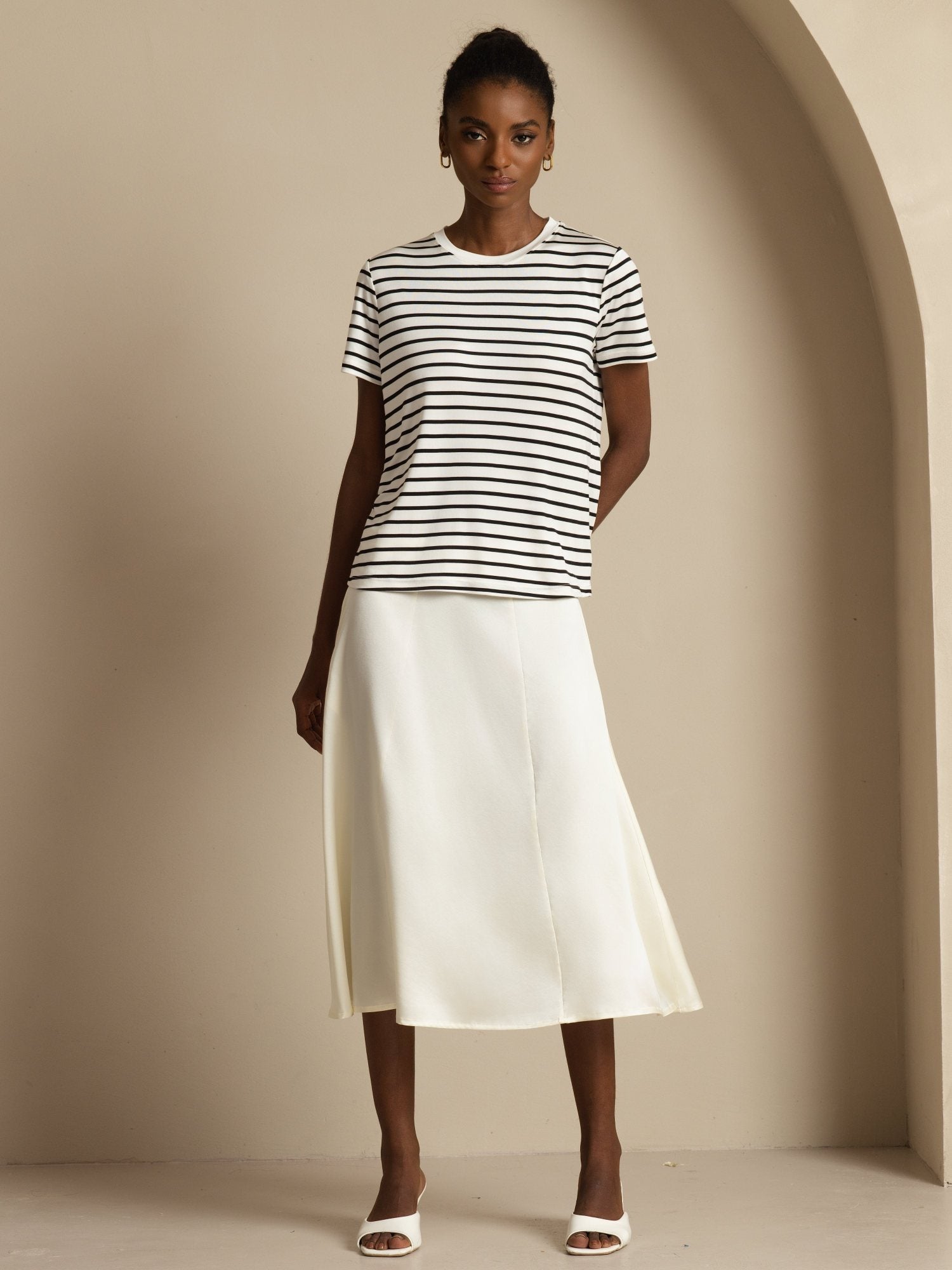 [Ivory] SilkSilky-CA 19Momme Silk Skirt 006