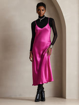 [Rose Red] SilkSilky-CA Spaghetti Strap V Neck Dress 004