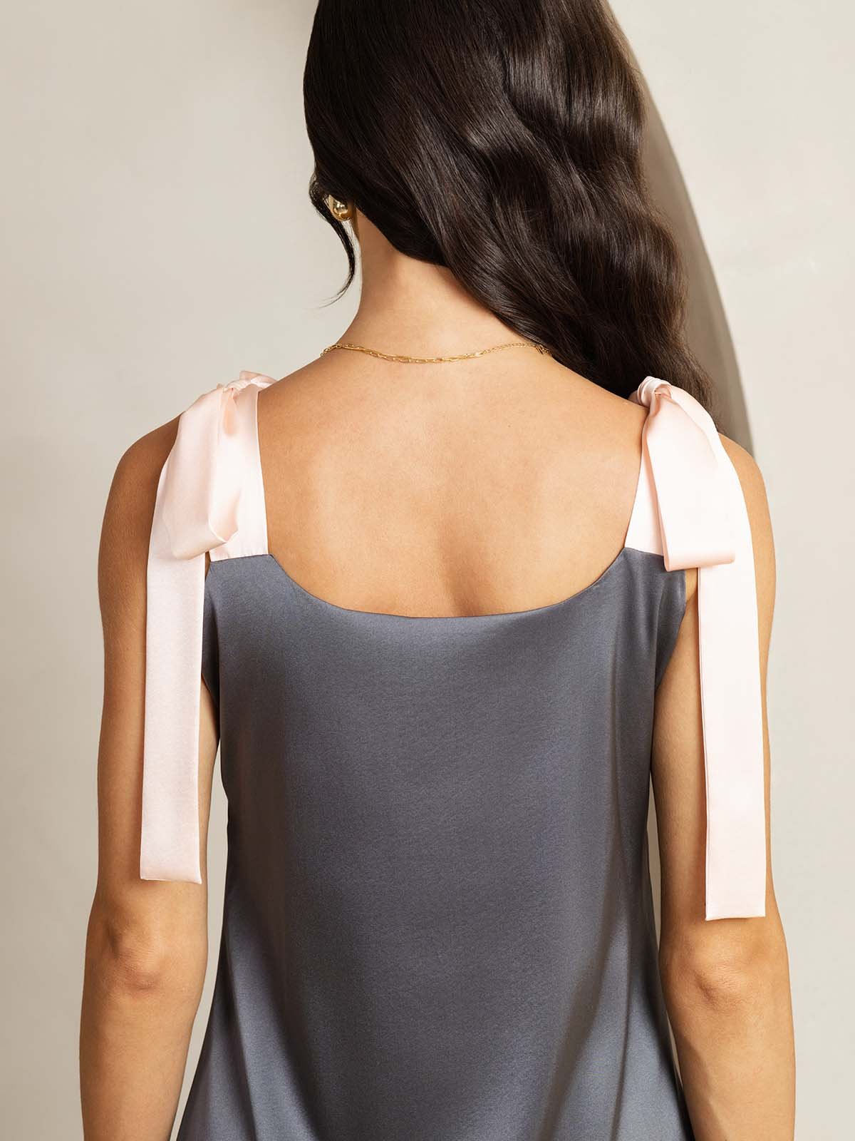 [Dark Gray] SilkSilky-CA 19Momme Silk Square Neck Dress 005
