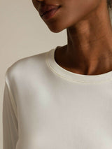 [White] SilkSilky-CA 100% Silk Jersey Long Sleeve Crew Neck Women's T-Shirt 004