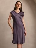 SilkSilky-CA Pure Silk Sleeveless V Neck Nightgown PurpleGray 004