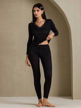 [Black] SilkSilky-CA Long Sleeve V Neck Women's Long Johns 004