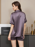 SilkSilky-CA Pure Silk Short Sleeve Lapel Women's Pajamas PurpleGray 002