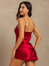 [Wine] SilkSilky-CA Spaghetti Strap V Neck Camisole Set 002