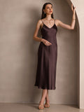 SilkSilky-CA Pure Silk Sleeveless Round Neck Dress Coffee 006