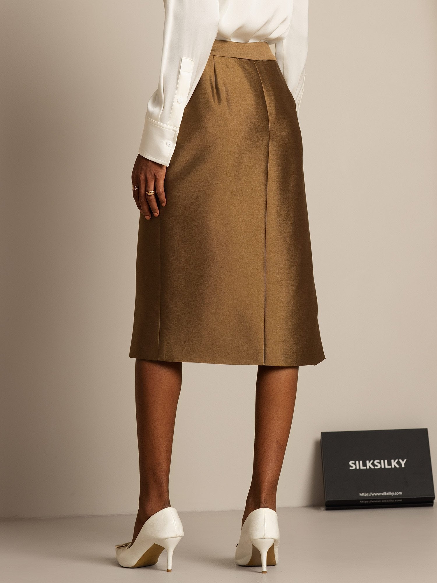 [Bronze] SilkSilky-CA 32Momme Silk-Wool Blend Split Skirt 002,