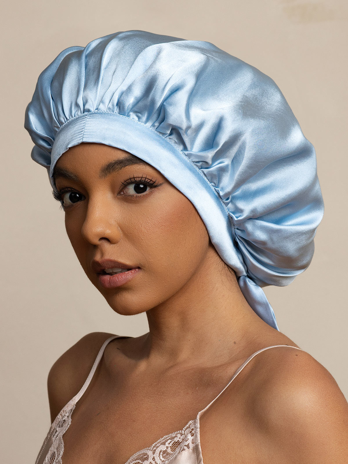 [Light Blue] SilkSilky-CA Pure Silk Sleep Cap 002