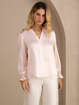 [Pink] SilkSilky-CA Long Sleeve Split Women's Blouse 001