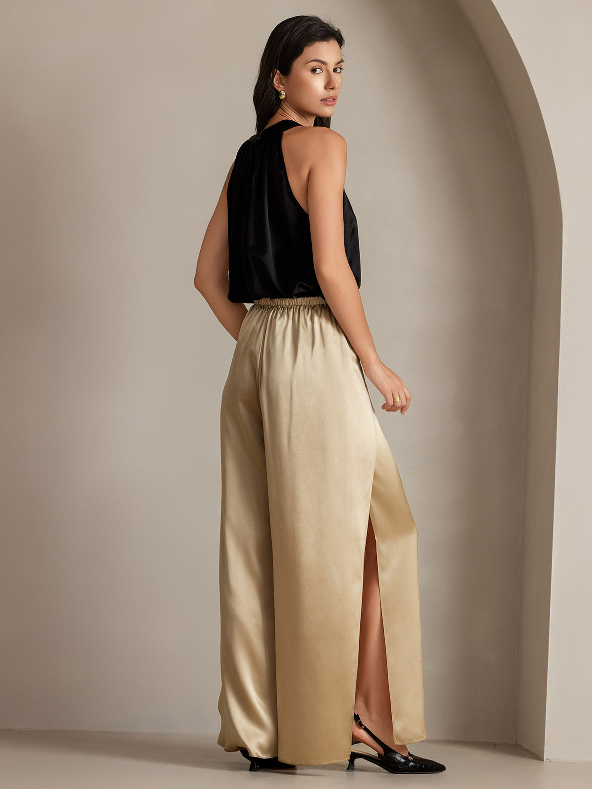[Champagne] SilkSilky-CA 19Momme Silk Split Women's Pants 009