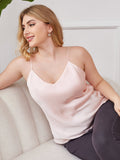 SilkSilky-CA Pure Silk Deep V Neck Plus Size Camisole Top Pink 003