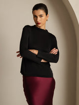 [Black] SilkSilky-CA Pure Silk High Neck Women's T-Shirt 003