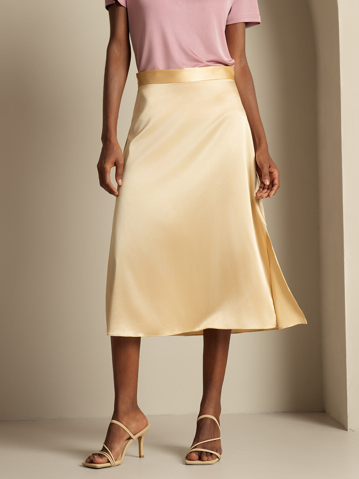 [Champagne] SilkSilky-CA 19Momme Silk Skirt 003