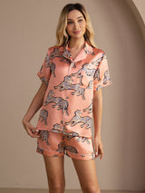 [Pink Cat] SilkSilky-CA Short Sleeve Lapel Collar Women's Pajamas 003